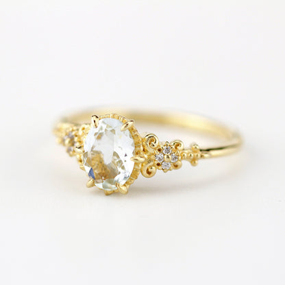 Oval engagement ring aquamarine, cluster ring aquamarine - NOOI JEWELRY
