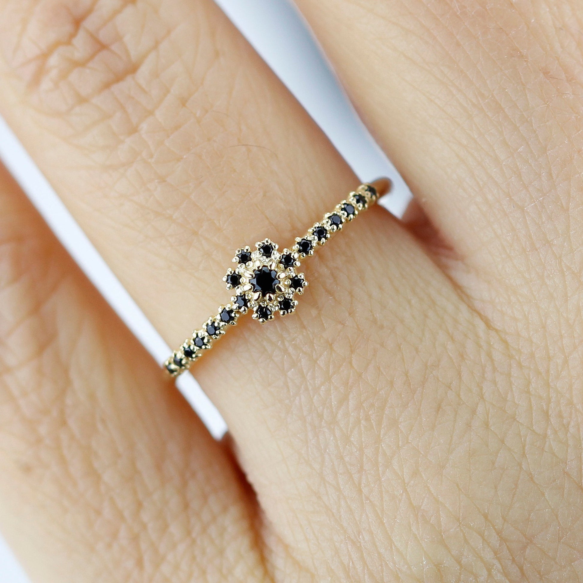 engagement ring Black diamond, simple engagement ring, cluster ring diamonds, delicate diamond ring, minimalist engagement ring - NOOI JEWELRY