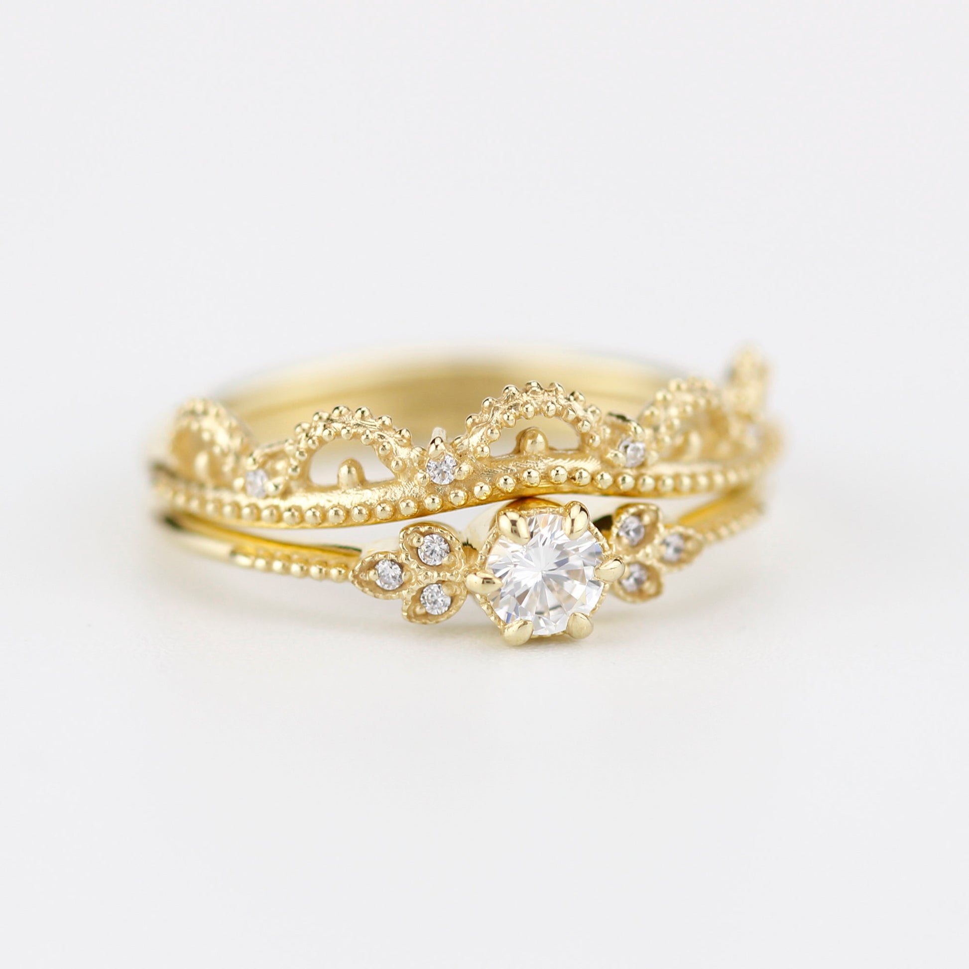wedding ring set, bridal set, modern wedding set, cluster wedding ring, vintage wedding set, antique engagement ring - NOOI JEWELRY