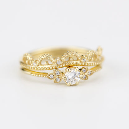 wedding ring set, bridal set, modern wedding set, cluster wedding ring, vintage wedding set, antique engagement ring - NOOI JEWELRY