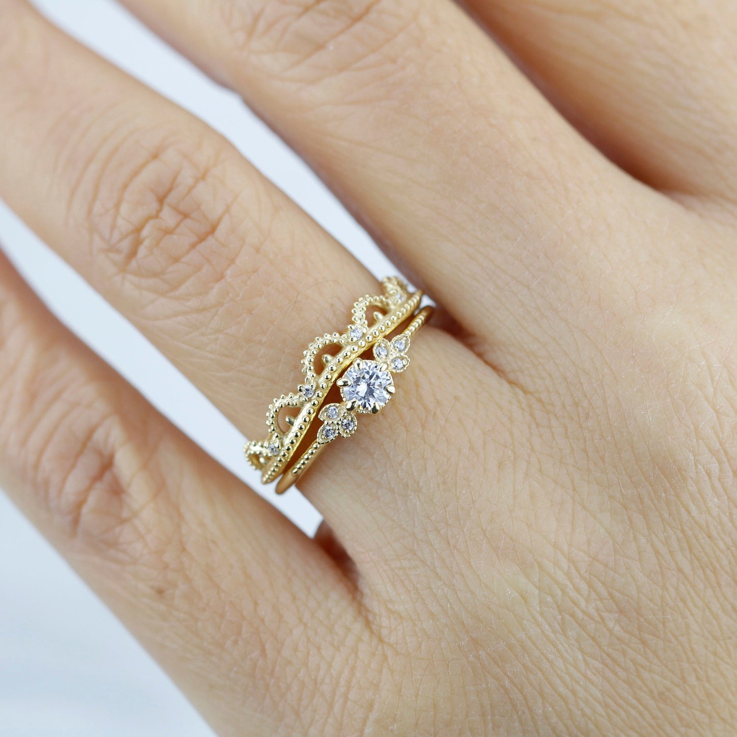 wedding ring set, bridal set, modern wedding set, cluster wedding ring, vintage wedding set, antique engagement ring - NOOI JEWELRY