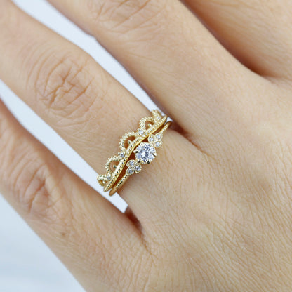 wedding ring set, bridal set, modern wedding set, cluster wedding ring, vintage wedding set, antique engagement ring - NOOI JEWELRY