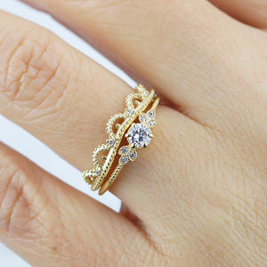 wedding ring set, bridal set, modern wedding set, cluster wedding ring, vintage wedding set, antique engagement ring - NOOI JEWELRY