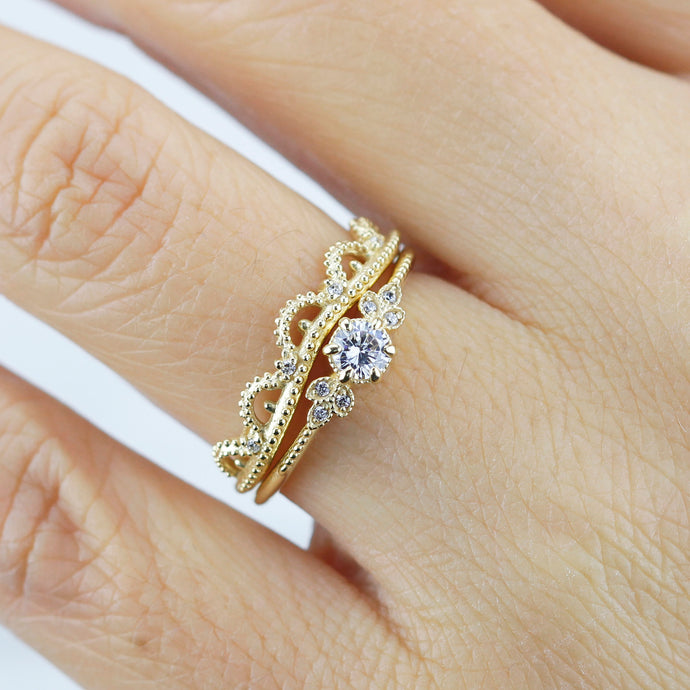 wedding ring set, bridal set, modern wedding set, cluster wedding ring, vintage wedding set, antique engagement ring - NOOI JEWELRY