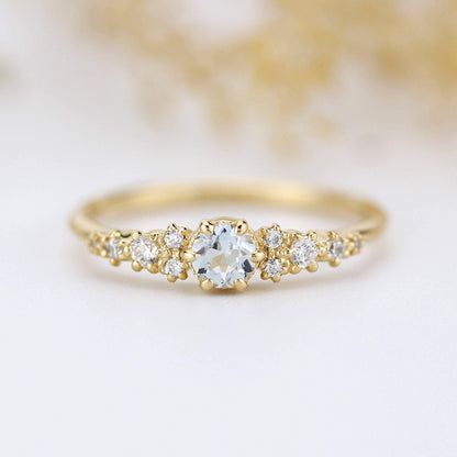 aquamarine and diamond cluster ring, 18K yellow gold ring aquamarine - NOOI JEWELRY