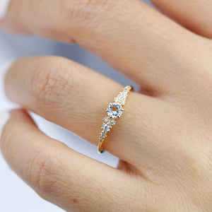 aquamarine and diamond cluster ring, 18K yellow gold ring aquamarine - NOOI JEWELRY