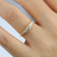 Load image into Gallery viewer, aquamarine and diamond cluster ring, 18K yellow gold ring aquamarine - NOOI JEWELRY
