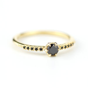 simple engagement ring, black diamond engagement ring, black diamond engagement ring gold, dainty ring, minimalist engagement ring - NOOI JEWELRY