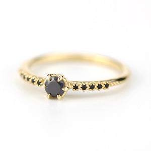 simple engagement ring, black diamond engagement ring, black diamond engagement ring gold, dainty ring, minimalist engagement ring - NOOI JEWELRY