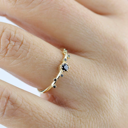 delicate engagement ring, engagement ring, simple diamond ring, black diamond ring, minimalist engagement ring, dainty diamond ring - NOOI JEWELRY