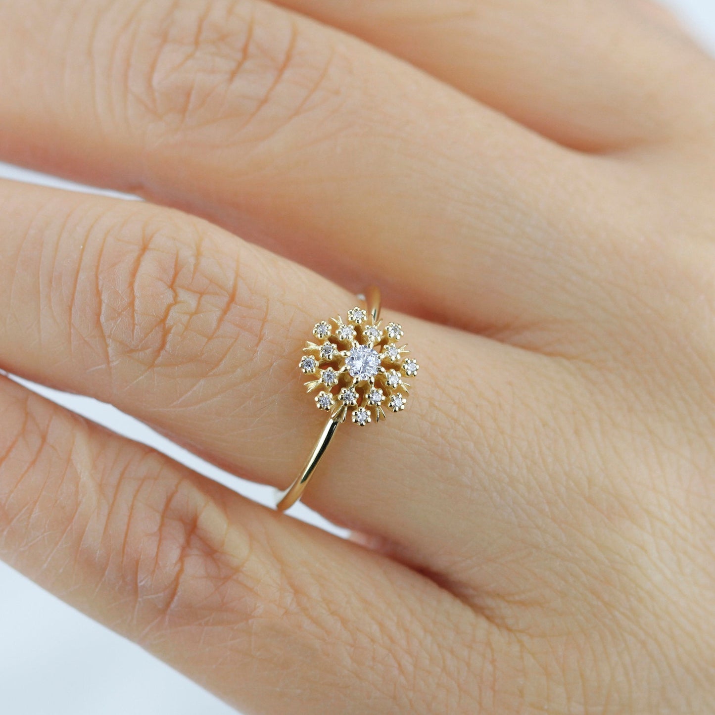 Floating diamonds engagement ring | halo engagement ring round vintage - NOOI JEWELRY