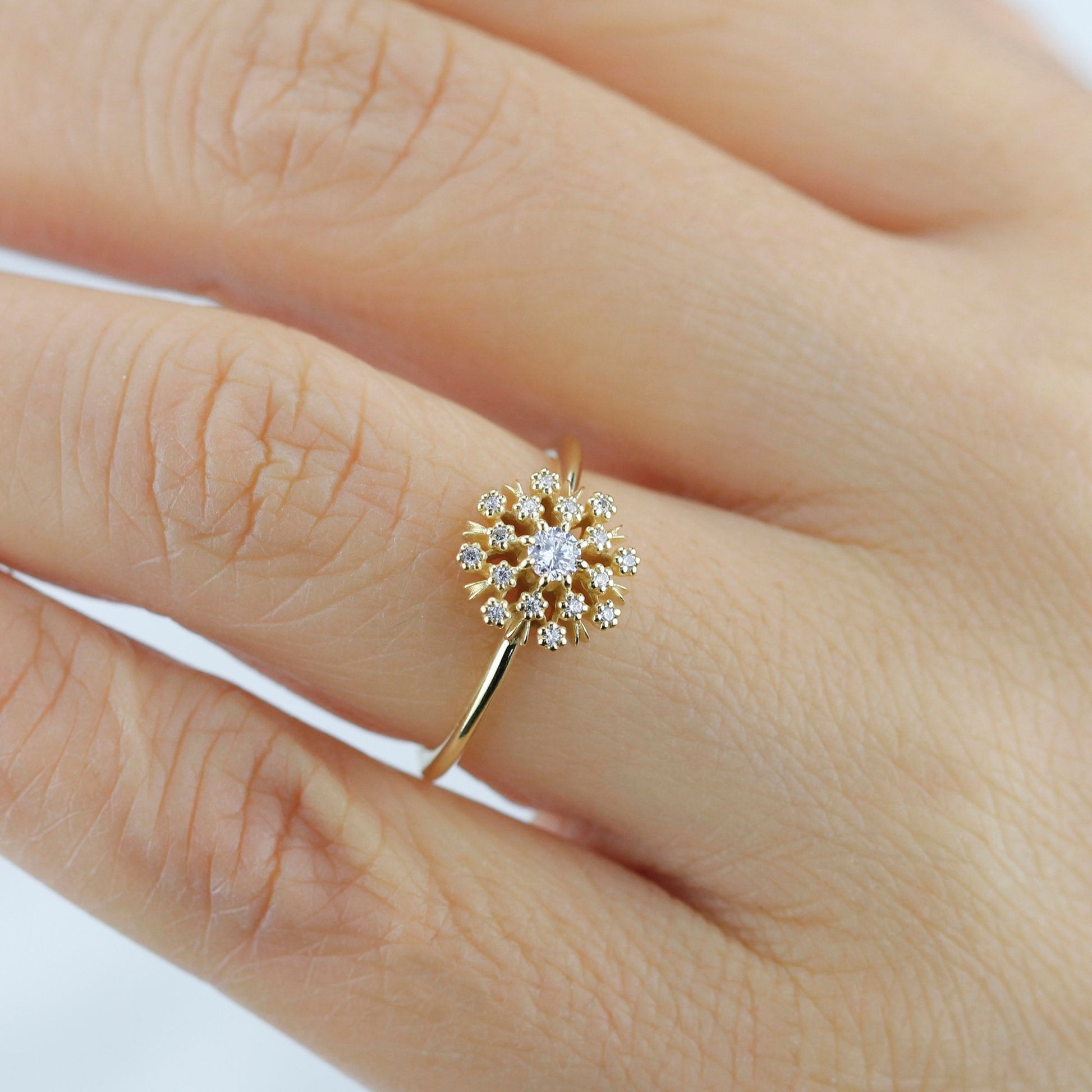 Floating diamonds engagement ring | halo engagement ring round vintage - NOOI JEWELRY