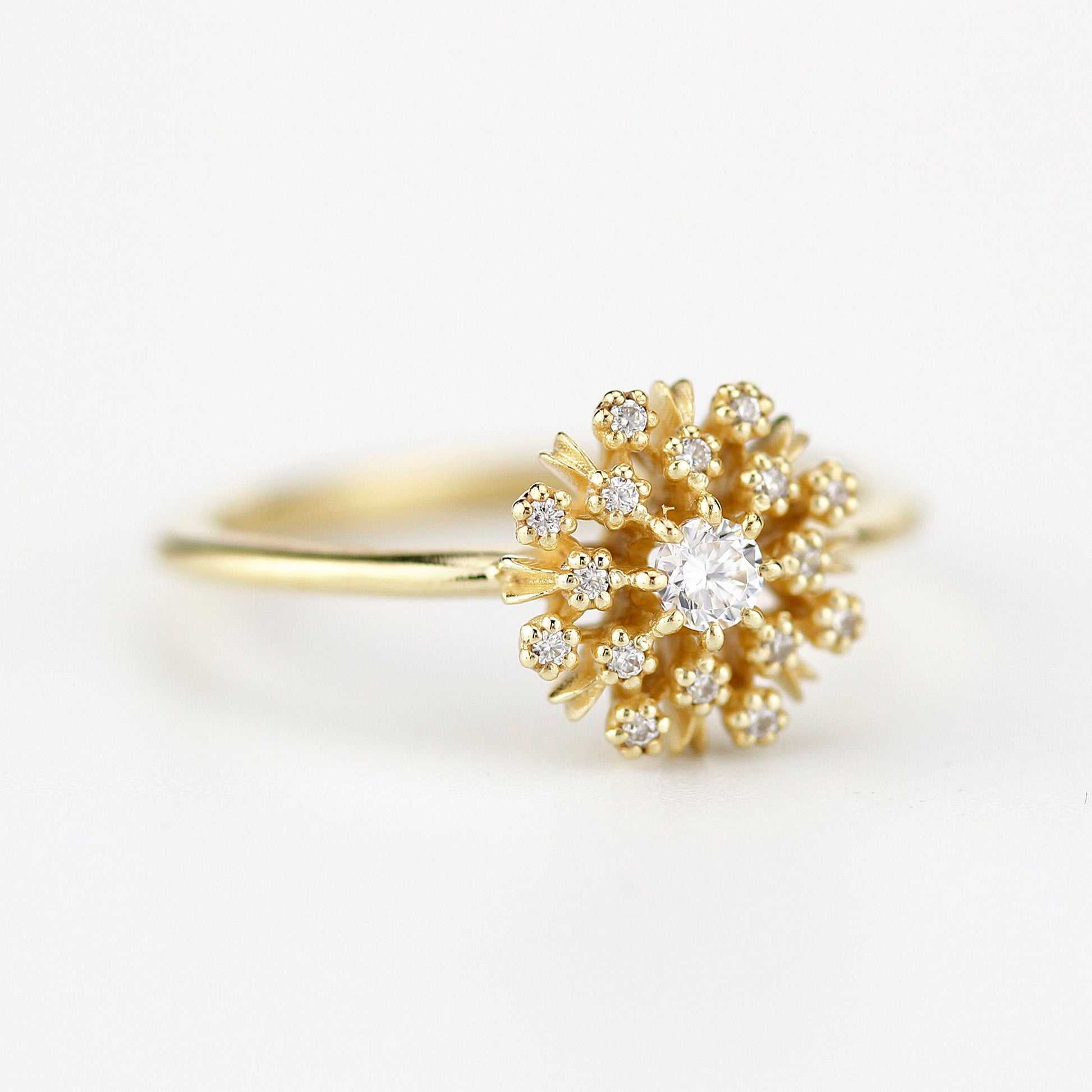 Floating diamonds engagement ring | halo engagement ring round vintage - NOOI JEWELRY