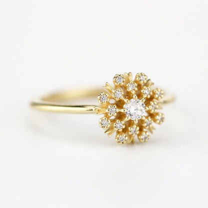 Floating diamonds engagement ring | halo engagement ring round vintage - NOOI JEWELRY