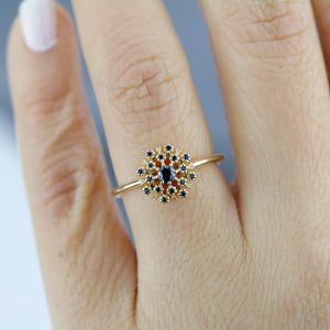 engagement ring black diamonds | halo engagement ring R296BD - NOOI JEWELRY