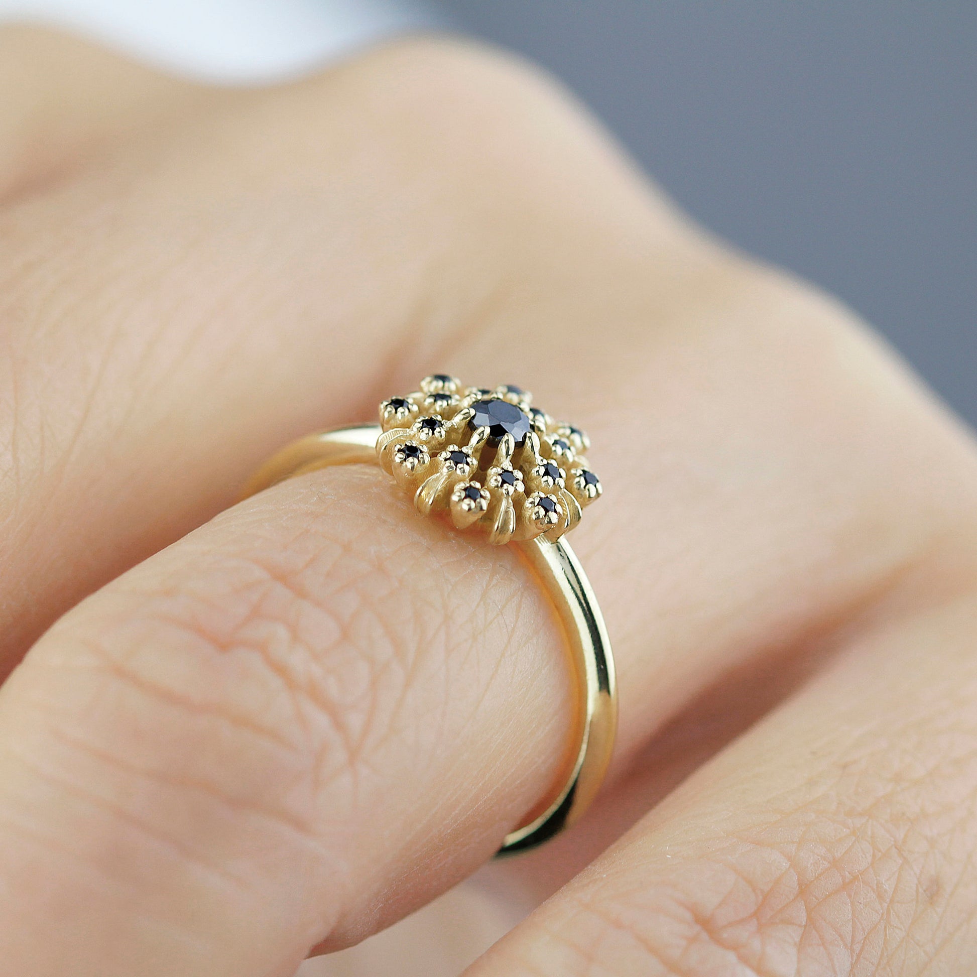engagement ring black diamonds | halo engagement ring R296BD - NOOI JEWELRY