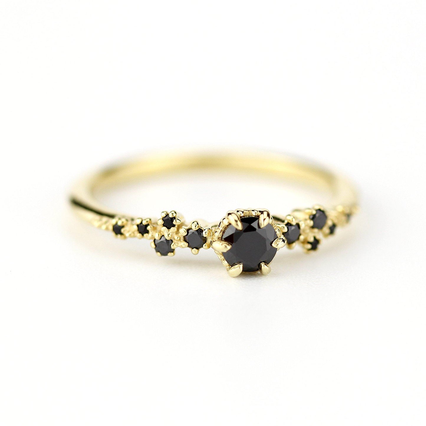 black diamond engagement ring, simple and minimalist engagement rings, vintage style engagement ring - NOOI JEWELRY