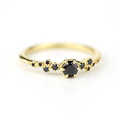 black diamond engagement ring, simple and minimalist engagement rings, vintage style engagement ring - NOOI JEWELRY