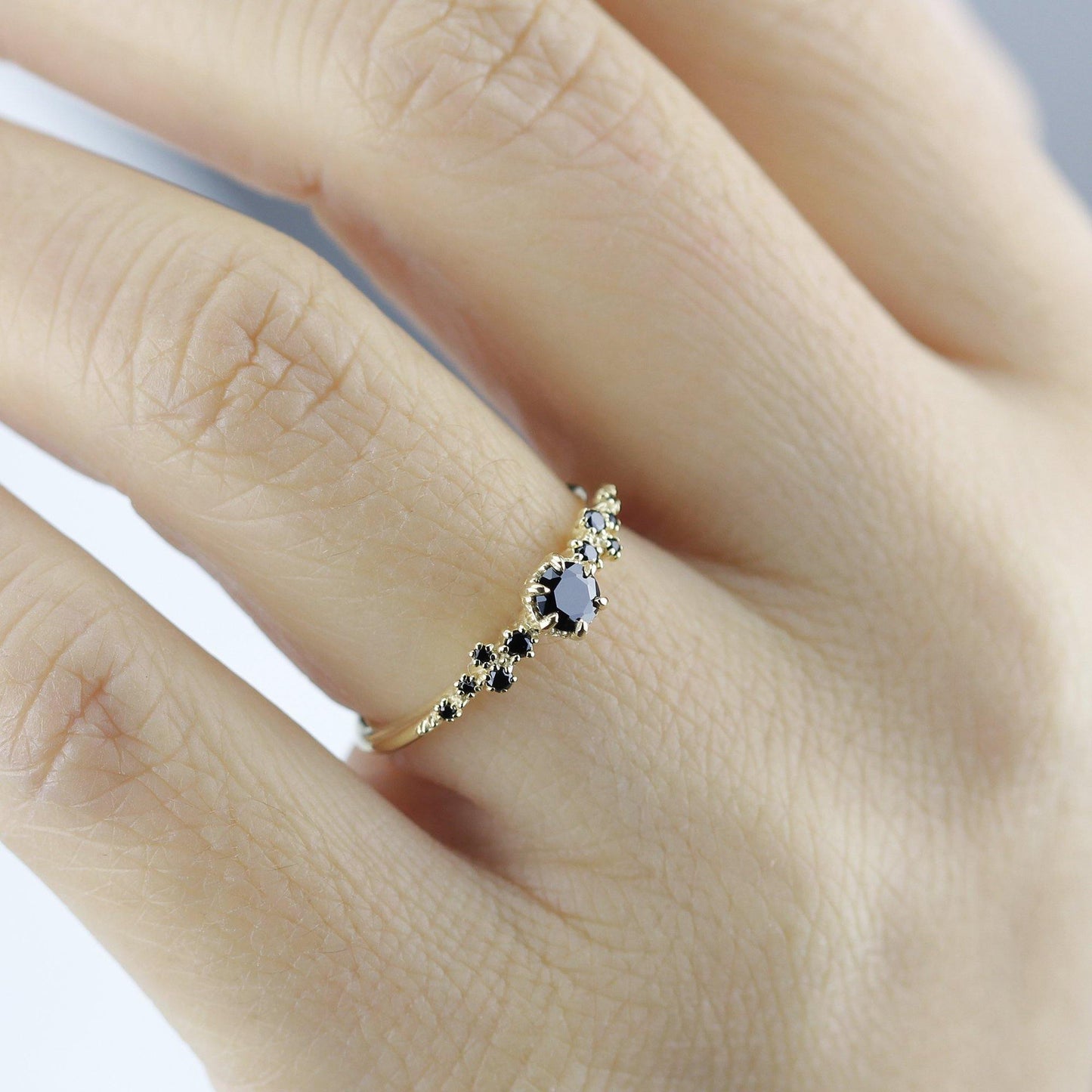 black diamond engagement ring, simple and minimalist engagement rings, vintage style engagement ring - NOOI JEWELRY