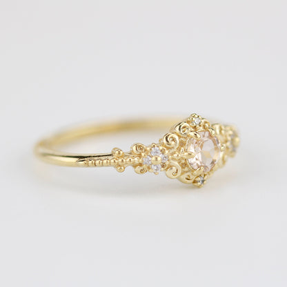 Morganite and diamonds engagement ring vintage style, Art deco engagement ring - NOOI JEWELRY