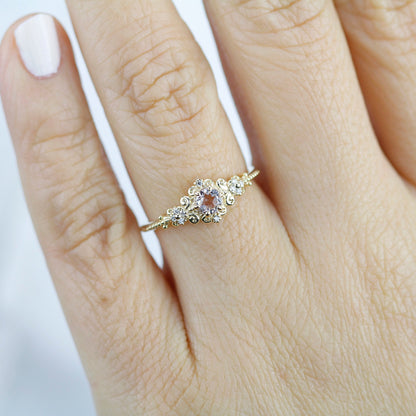 Morganite and diamonds engagement ring vintage style, Art deco engagement ring - NOOI JEWELRY