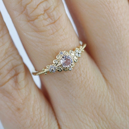 Morganite and diamonds engagement ring vintage style, Art deco engagement ring - NOOI JEWELRY