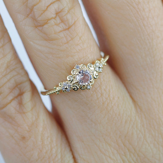 Morganite and diamonds engagement ring vintage style, Art deco engagement ring - NOOI JEWELRY