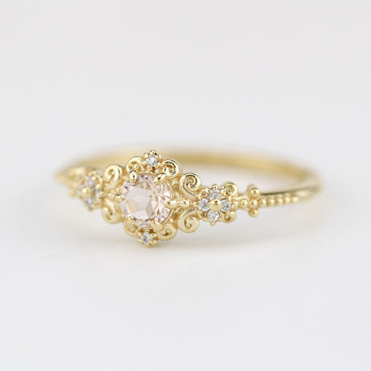 Morganite and diamonds engagement ring vintage style, Art deco engagement ring - NOOI JEWELRY