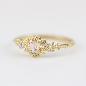 Morganite and diamonds engagement ring vintage style, Art deco engagement ring - NOOI JEWELRY