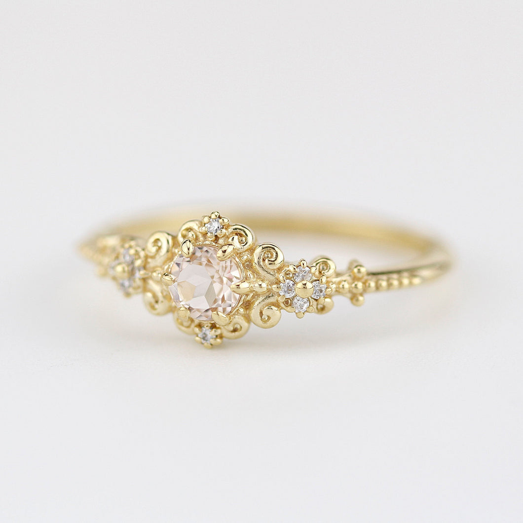 Morganite and diamonds engagement ring vintage style, Art deco engagement ring - NOOI JEWELRY