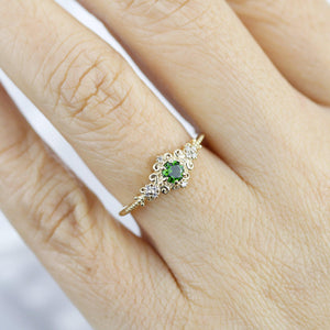 Art deco engagement ring natural chrome diopside and diamonds - NOOI JEWELRY