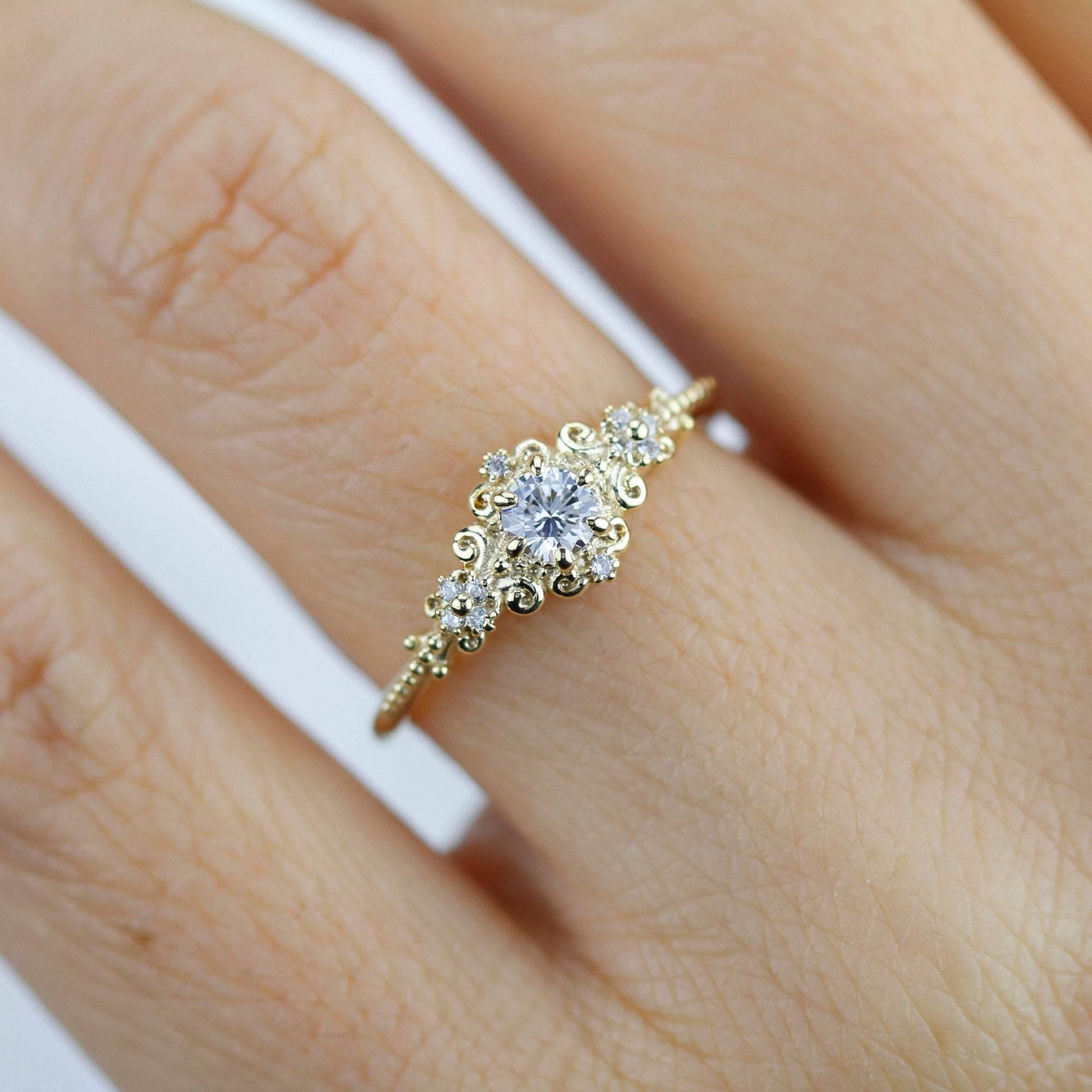 art deco engagement ring vintage diamonds | cluster engagement ring round art deco - NOOI JEWELRY