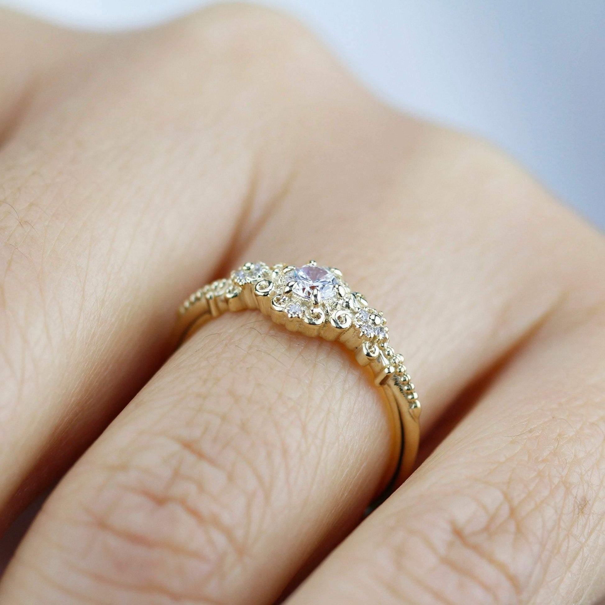 art deco engagement ring vintage diamonds | cluster engagement ring round art deco - NOOI JEWELRY