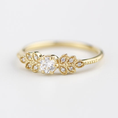 Marquise engagement ring vintage art deco diamond | round diamond with marquise side stones - NOOI JEWELRY