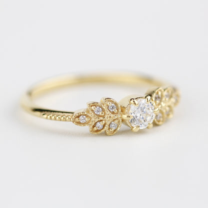 Marquise engagement ring vintage art deco diamond | round diamond with marquise side stones - NOOI JEWELRY