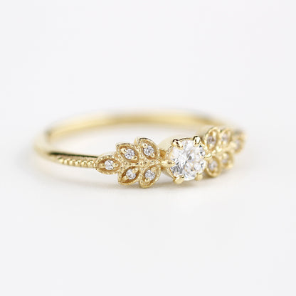Marquise engagement ring vintage art deco diamond | round diamond with marquise side stones - NOOI JEWELRY