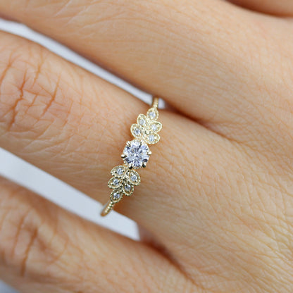 Marquise engagement ring vintage art deco diamond | round diamond with marquise side stones - NOOI JEWELRY