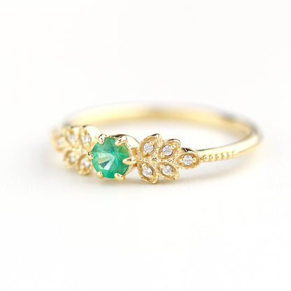 emerald and diamond engagement ring, marquise setting engagement ring - NOOI JEWELRY