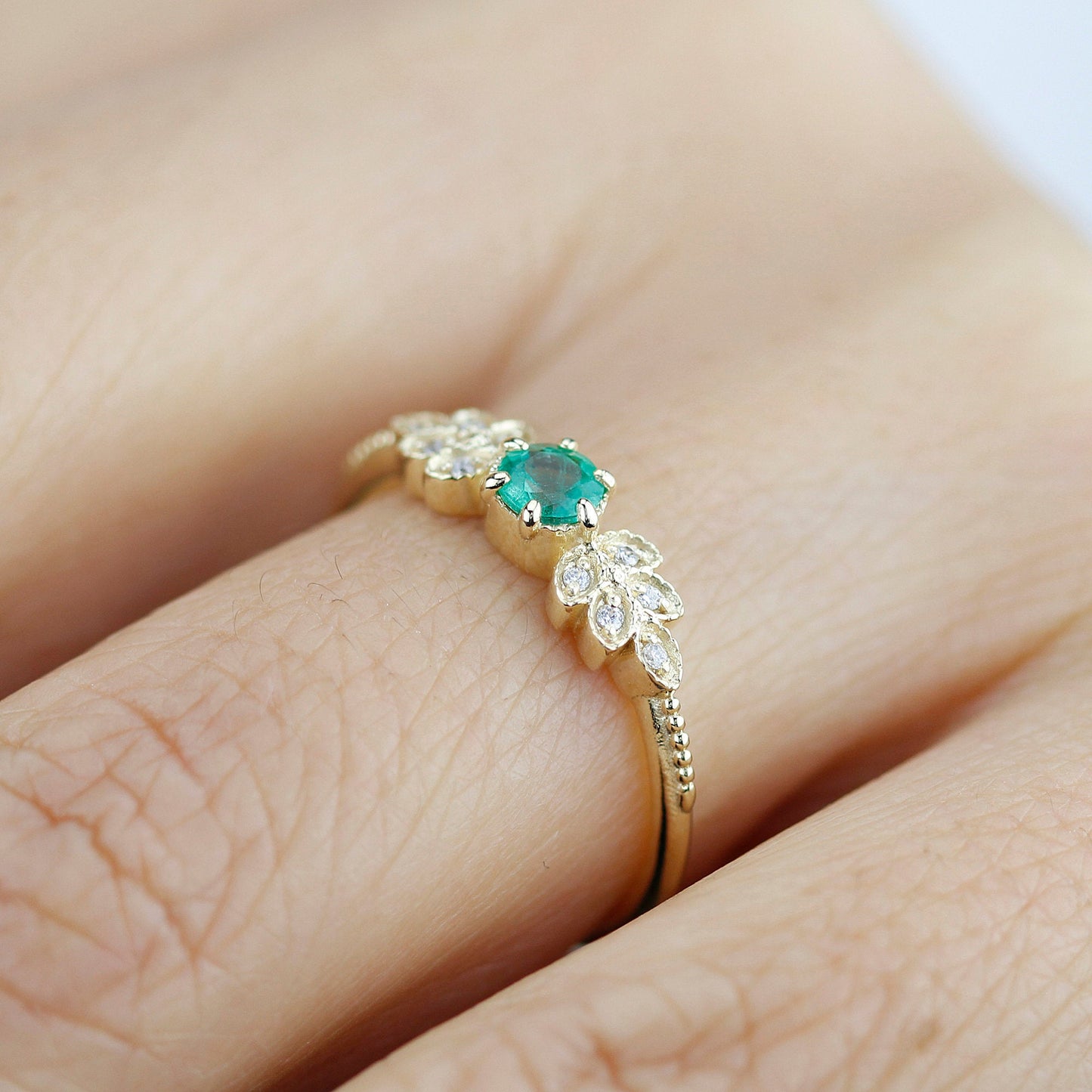 emerald and diamond engagement ring, marquise setting engagement ring - NOOI JEWELRY