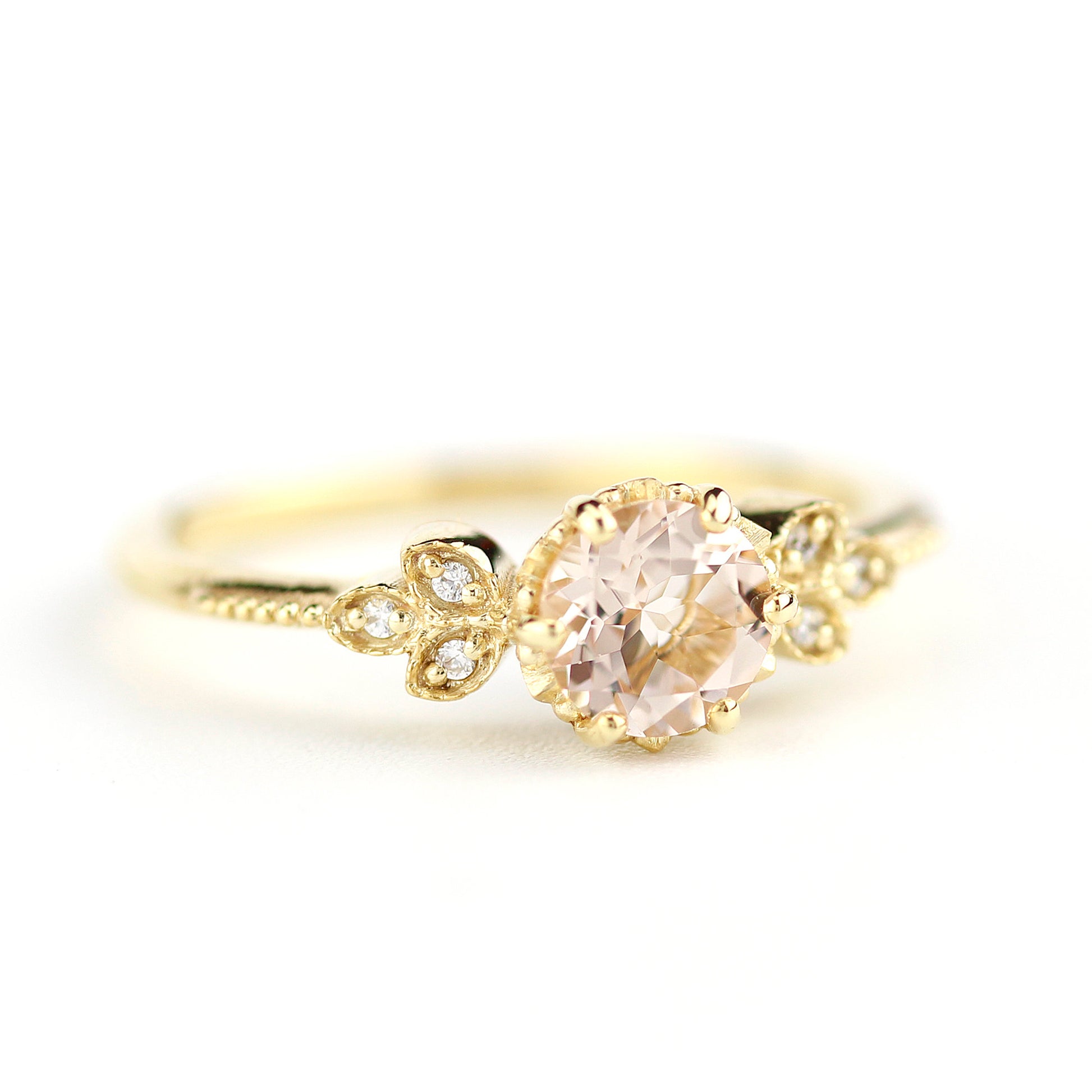 Morganite engagement ring, simple engagement ring, delicate engagement ring, unique diamond and morganite ring, morganite ring - NOOI JEWELRY