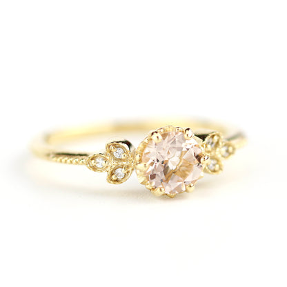 Morganite engagement ring, simple engagement ring, delicate engagement ring, unique diamond and morganite ring, morganite ring - NOOI JEWELRY