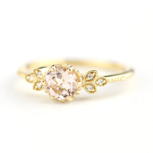 Morganite engagement ring, simple engagement ring, delicate engagement ring, unique diamond and morganite ring, morganite ring - NOOI JEWELRY