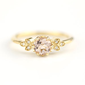 Morganite engagement ring, simple engagement ring, delicate engagement ring, unique diamond and morganite ring, morganite ring - NOOI JEWELRY