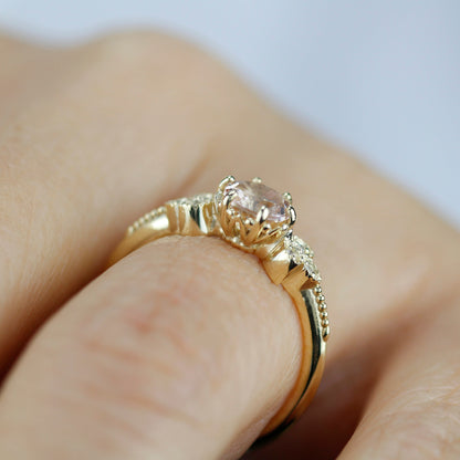 Morganite engagement ring, simple engagement ring, delicate engagement ring, unique diamond and morganite ring, morganite ring - NOOI JEWELRY