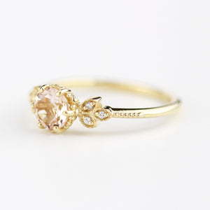 Morganite engagement ring, simple engagement ring, delicate engagement ring, unique diamond and morganite ring, morganite ring - NOOI JEWELRY