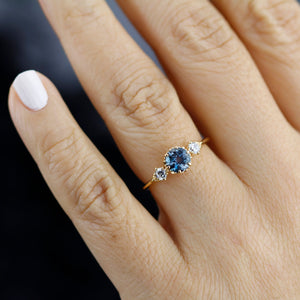 Unique three stone ring London blue topaz and diamonds engagement ring - NOOI JEWELRY