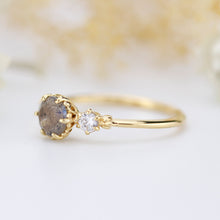 Load image into Gallery viewer, Three stone engagement ring Labradorite and diamond cluster ring 18k yellow gold - NOOI JEWELRY
