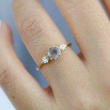 Load image into Gallery viewer, Three stone engagement ring Labradorite and diamond cluster ring 18k yellow gold - NOOI JEWELRY