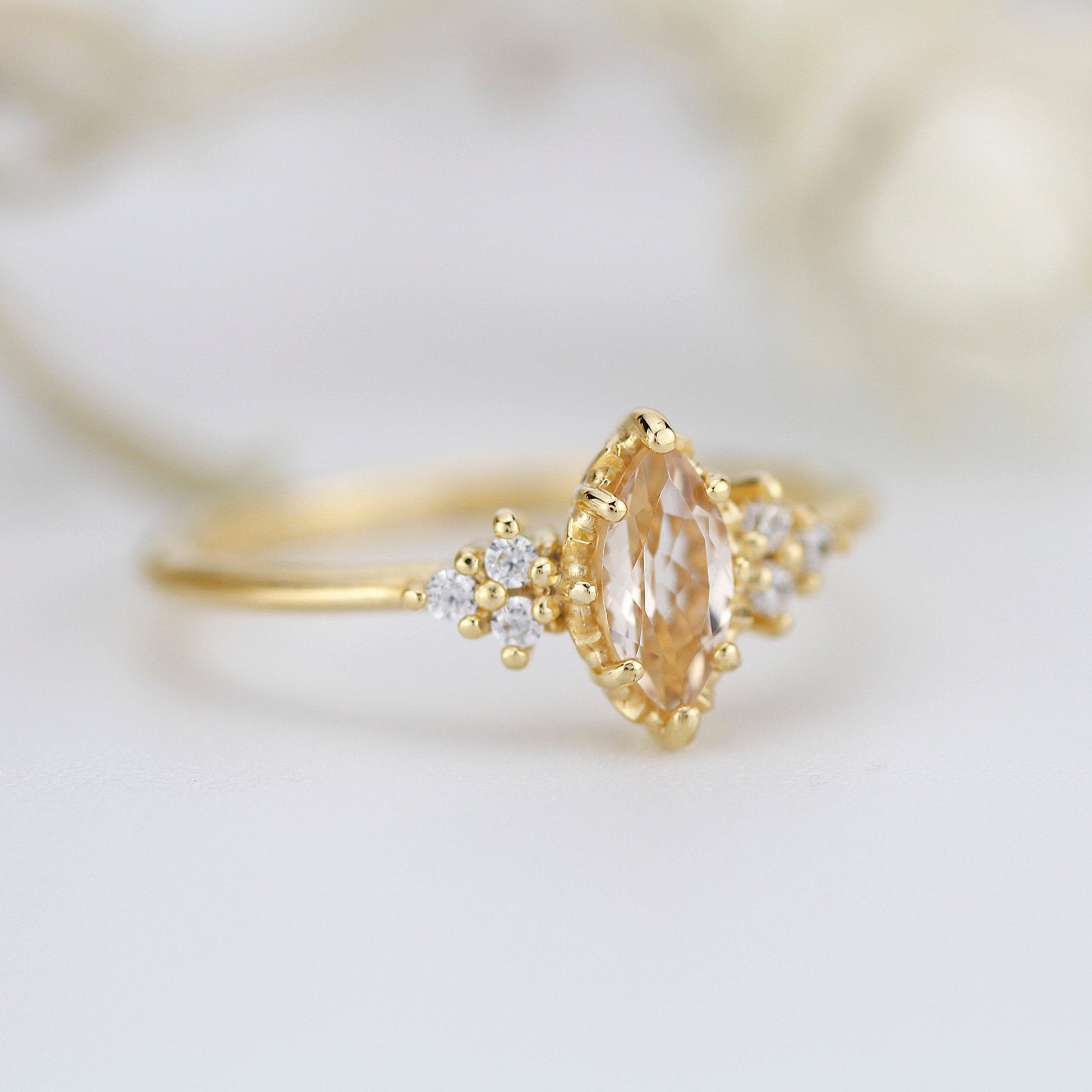 engagement ring marquise morganite diamond cluster ring - NOOI JEWELRY