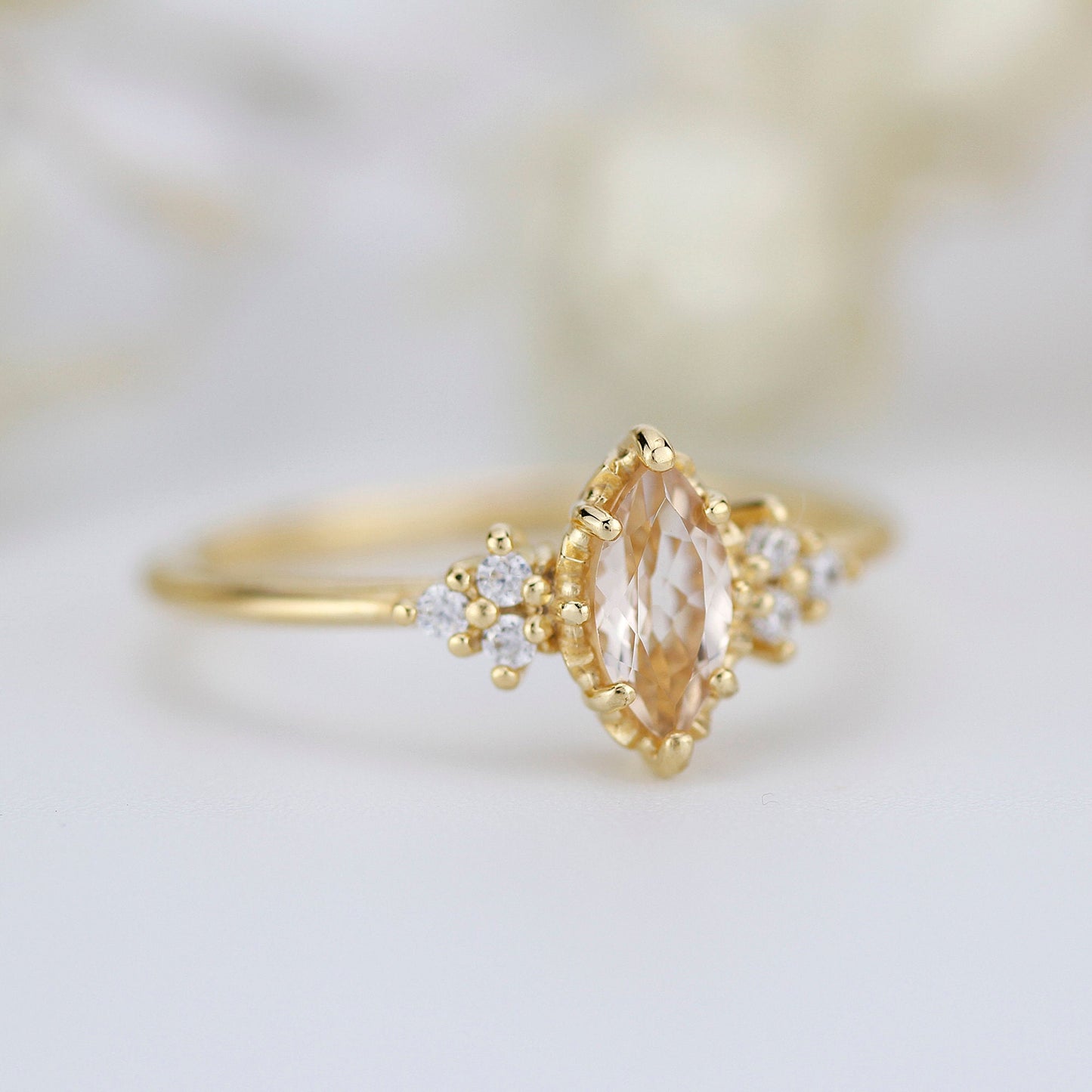 engagement ring marquise morganite diamond cluster ring - NOOI JEWELRY